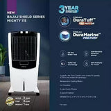 Bajaj Shield Series Mighty 115 Litre Desert Air Cooler For Home With Dura Marine Pro Pump| Dura Tuff Pro Motor| 3-Yr Warranty | Hexacool & Turbofan Technology | Ice Chamber | 3-Speed Control ?White?
