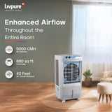 Livpure Koolbliss Desert Air Cooler 110L| 190W Motor |Thermal Overload Protection| 43Ft. Powerful Air Throw |High Speed Fan|Inverter Compatible|2 Yrs Motor Warranty & 1 Yr Comprehensive (White)