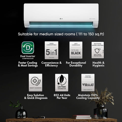 LG 1.5 Ton 3 Star DUAL Inverter Split AC (Copper, Super Convertible 5-in-1 Cooling, HD Filter with Anti-Virus Protection, 2023 Model, TSU-Q18QNXE, White)