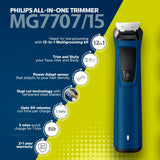 Philips Multi Grooming Kit , 12-in-1, Face, Head and Body - All-in-one Trimmer. Power adapt technology for precise trimming MG7707/15