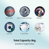 Samsung 8 kg, 5 Star, Digital Inverter Motor, Fully-Automatic Front Load Washing Machine (WW80T4040CX1TL, Hygiene Steam, Inox)