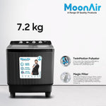 MoonAir 7.2 Kg Semi-Automatic Top Loading Washing Machine (7221, Coal Black | Best Washing Machine)