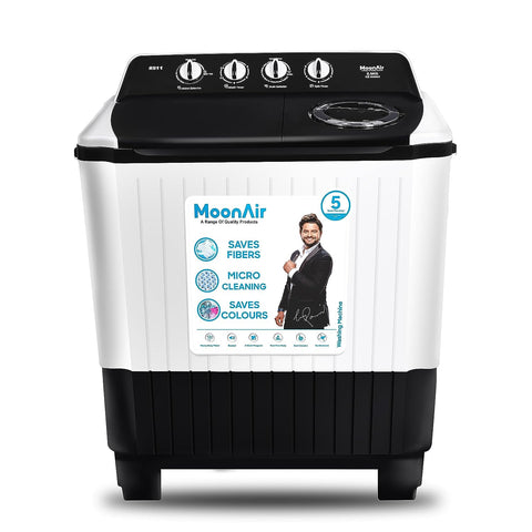 MoonAir 8.5 Kg Semi-Automatic Top Loading Washing Machine (8511, Black & White | MultiMotion Washing Machine)
