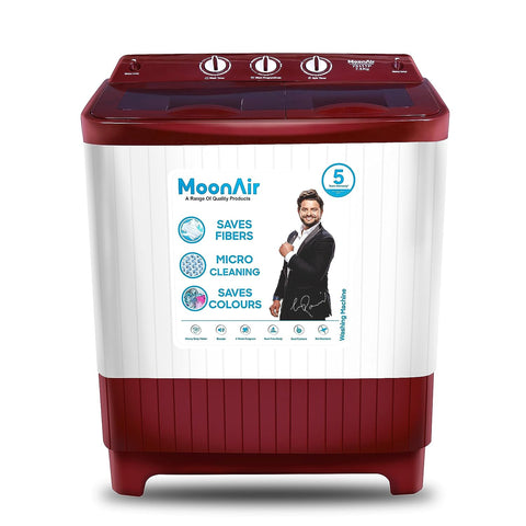 MoonAir 7.5 Kg Semi-Automatic Top Loading Washing Machine (7511, Wine Red | Standard Pulsator Washing Machine) 