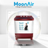 MoonAir 7.5 Kg Semi-Automatic Top Loading Washing Machine (7511, Wine Red | Standard Pulsator Washing Machine)